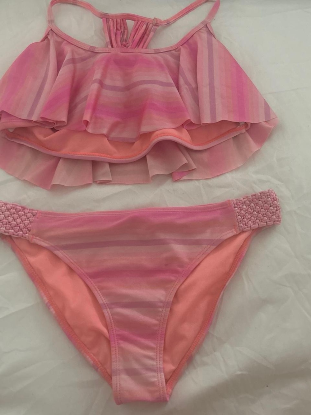 Arizona Jean Company Pink Striped Ruffle Bikini Set